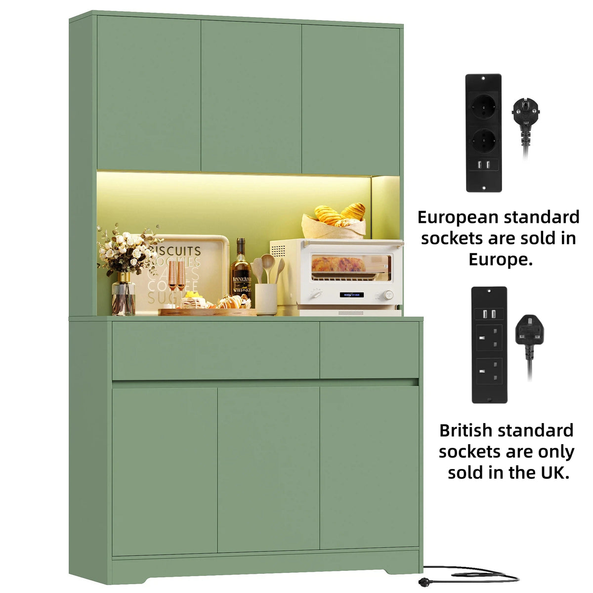 Vaisselier de cuisine avec LED, 6 portes et 2 tiroirs – 180 cm – vue 18