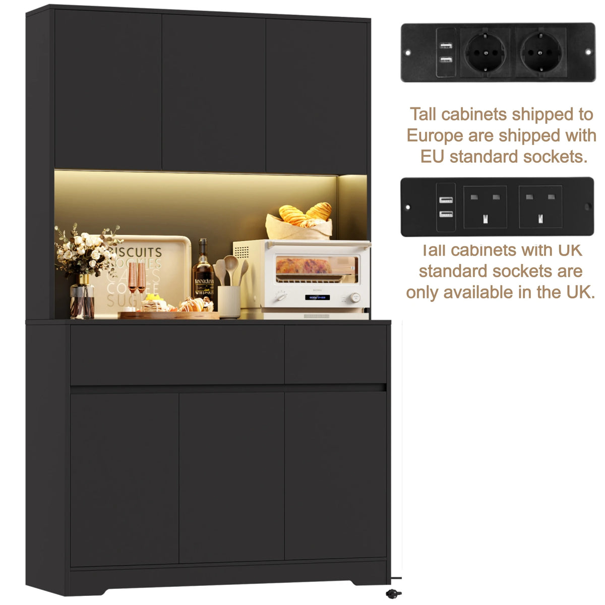 Vaisselier de cuisine avec LED, 6 portes et 2 tiroirs – 180 cm – vue 19