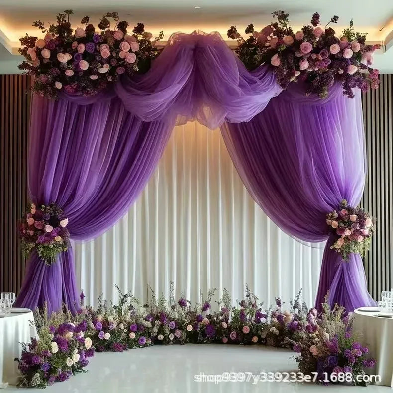 Tulle violet et lavande pour arche, rideaux ondulés en arc avec drapés retombants
