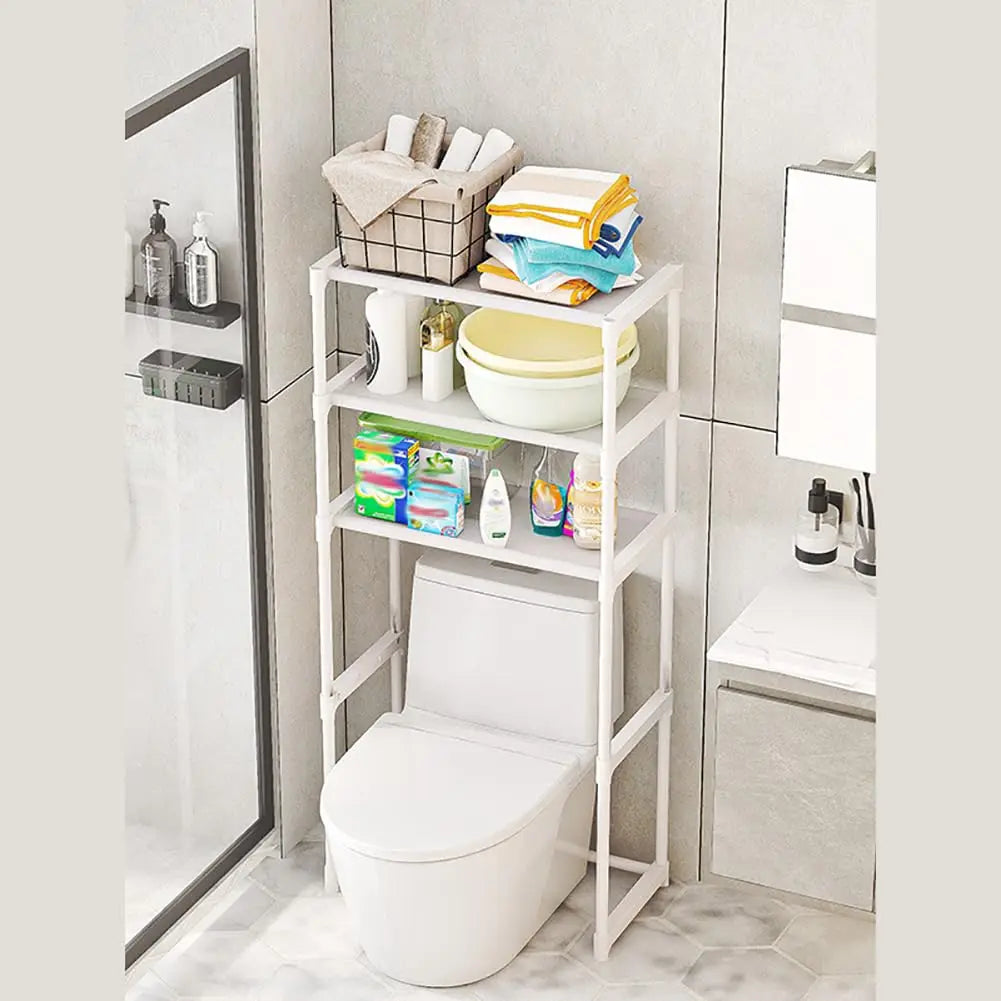 Étagère WC autoportante blanche en métal pour salle de bain