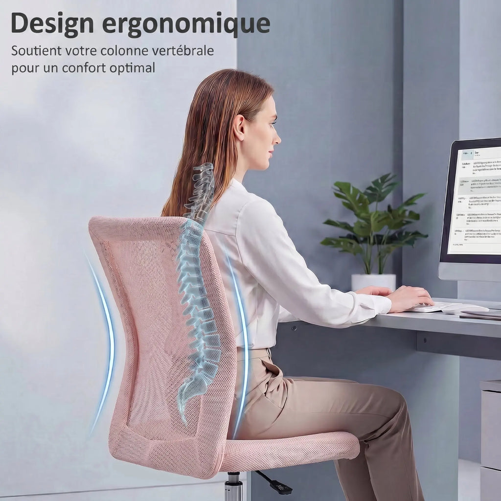 Chaise de bureau rose en maille réglable et pivotante
