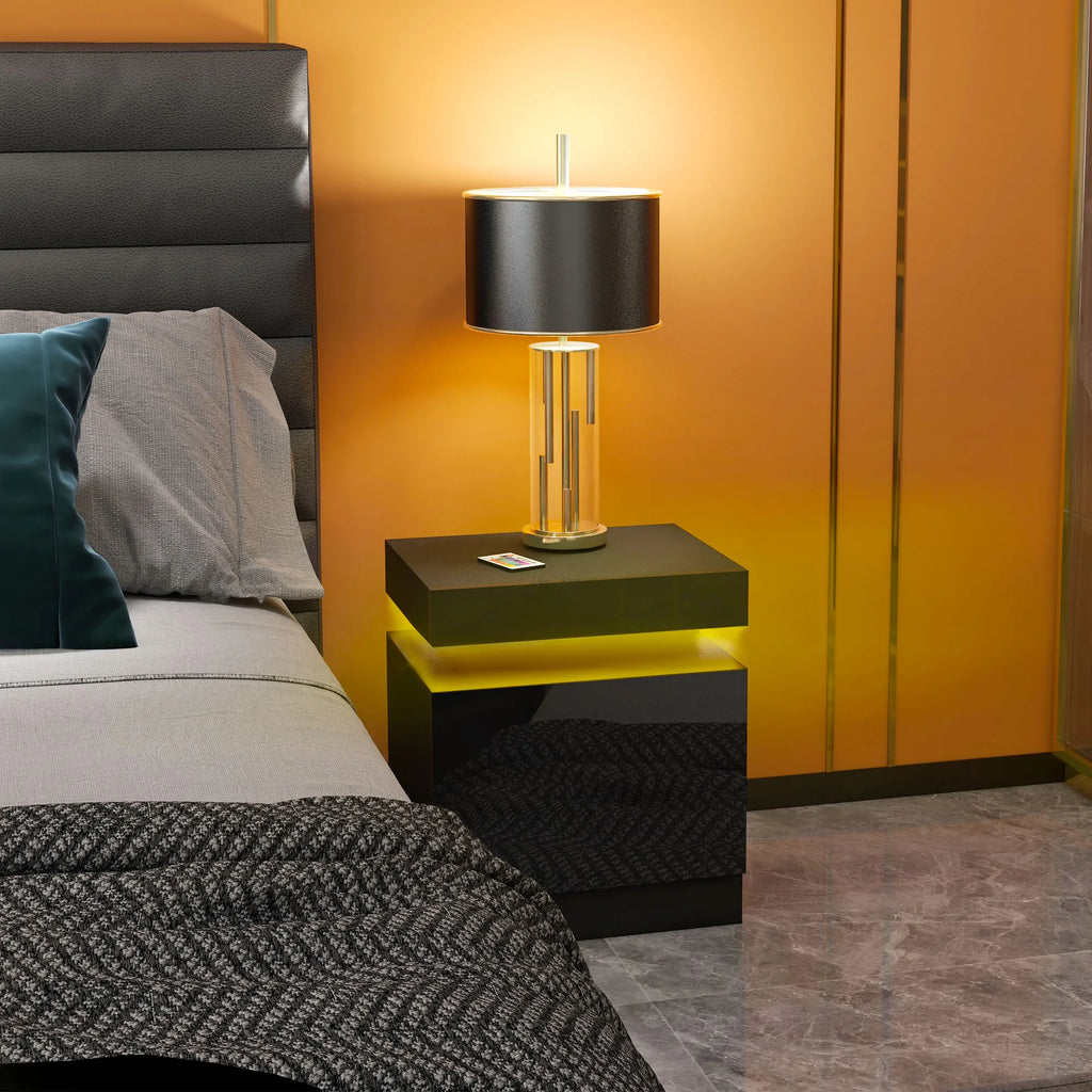 Table de chevet LED RVB brillante avec 2 tiroirs