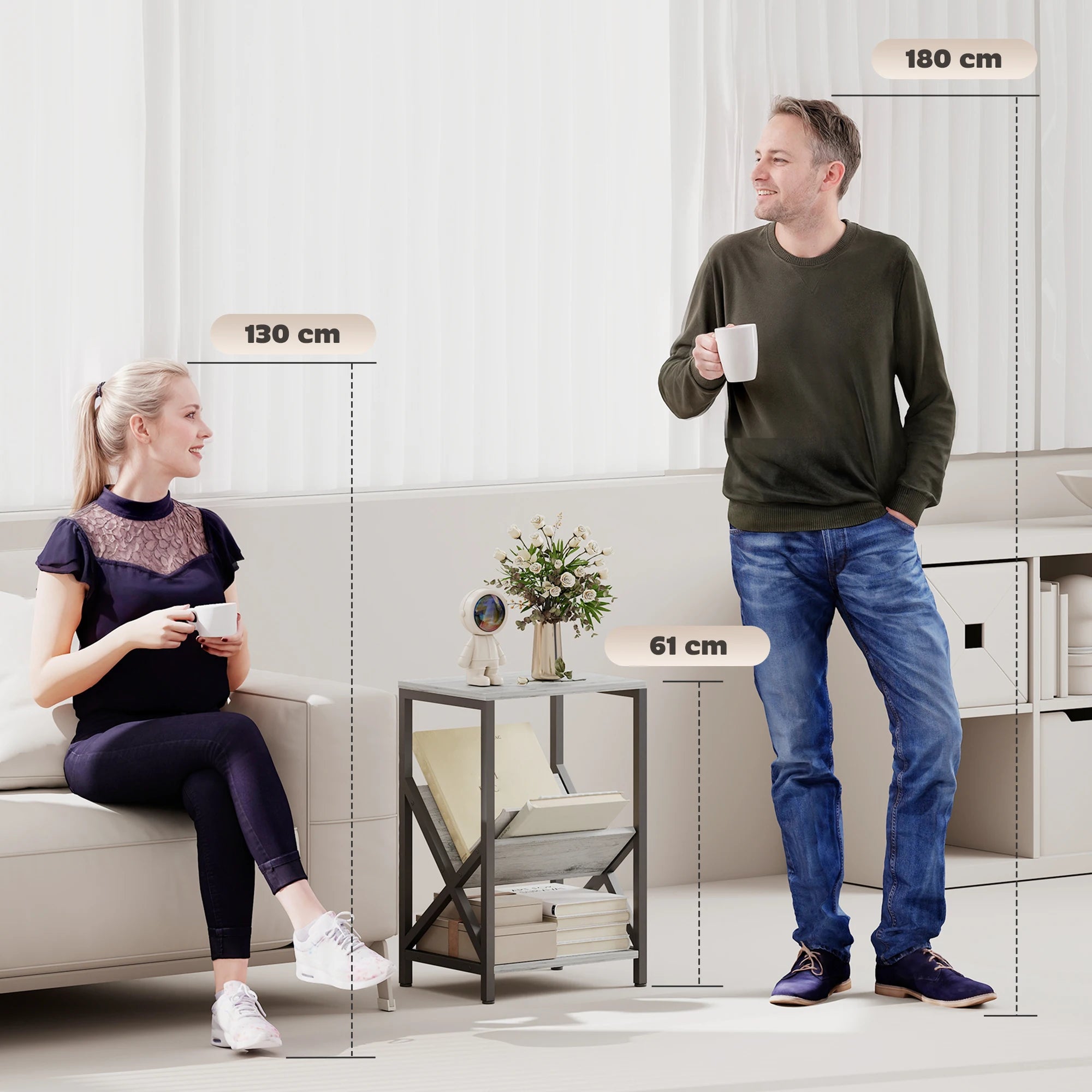 Table d’appoint étroite à 3 niveaux avec porte-revues – vue 3