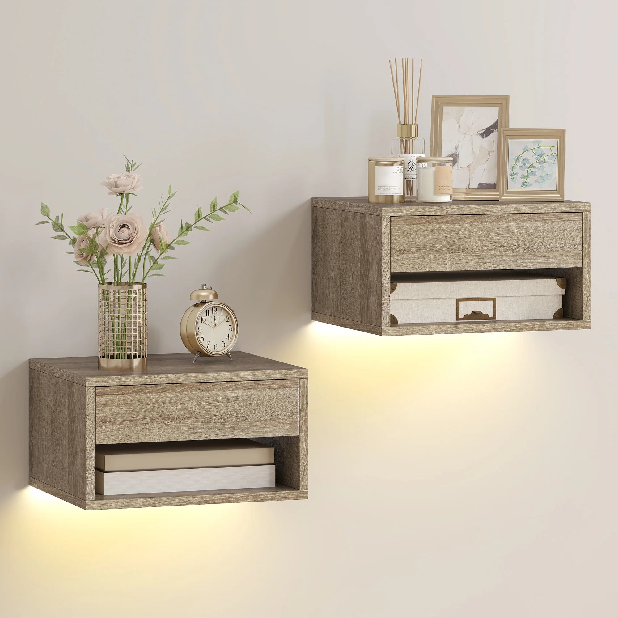 Lot de 2 chevets flottants LED avec tiroir