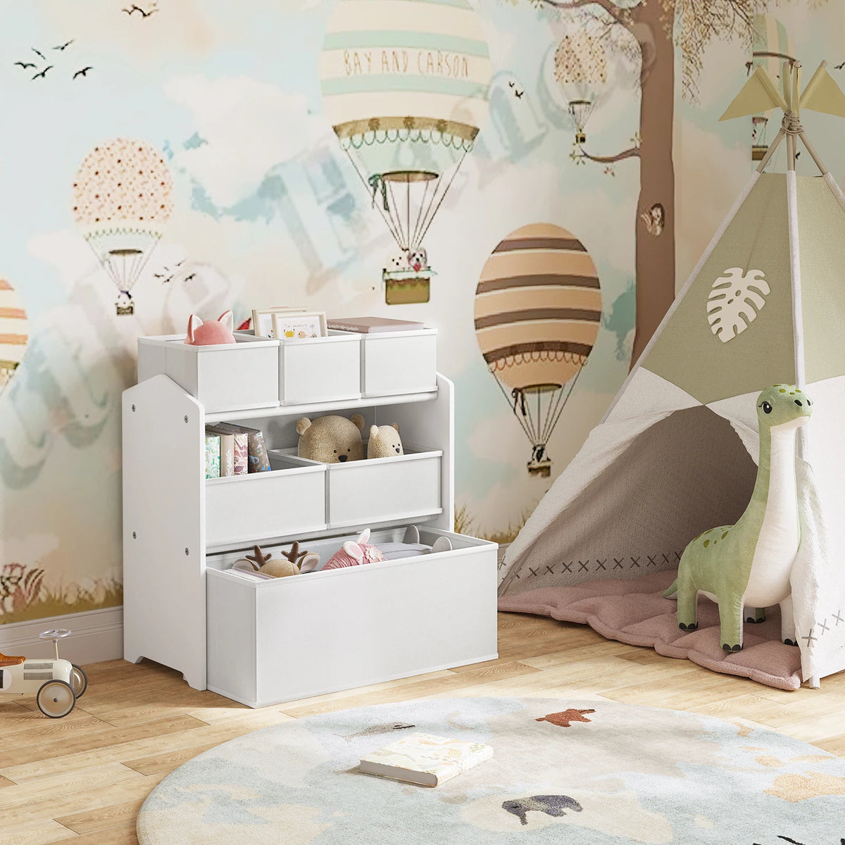Meuble de rangement pour jouets à six bacs amovibles, illustration 3