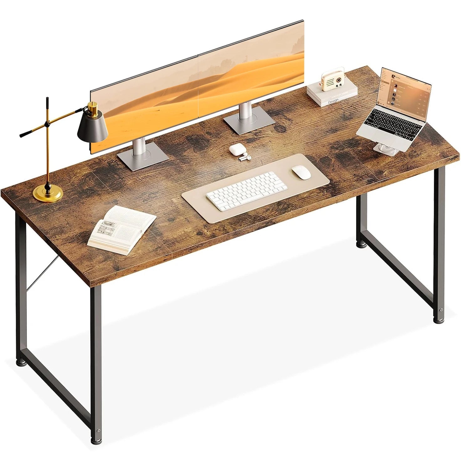 Bureau droit 140 × 50 cm en bois et métal