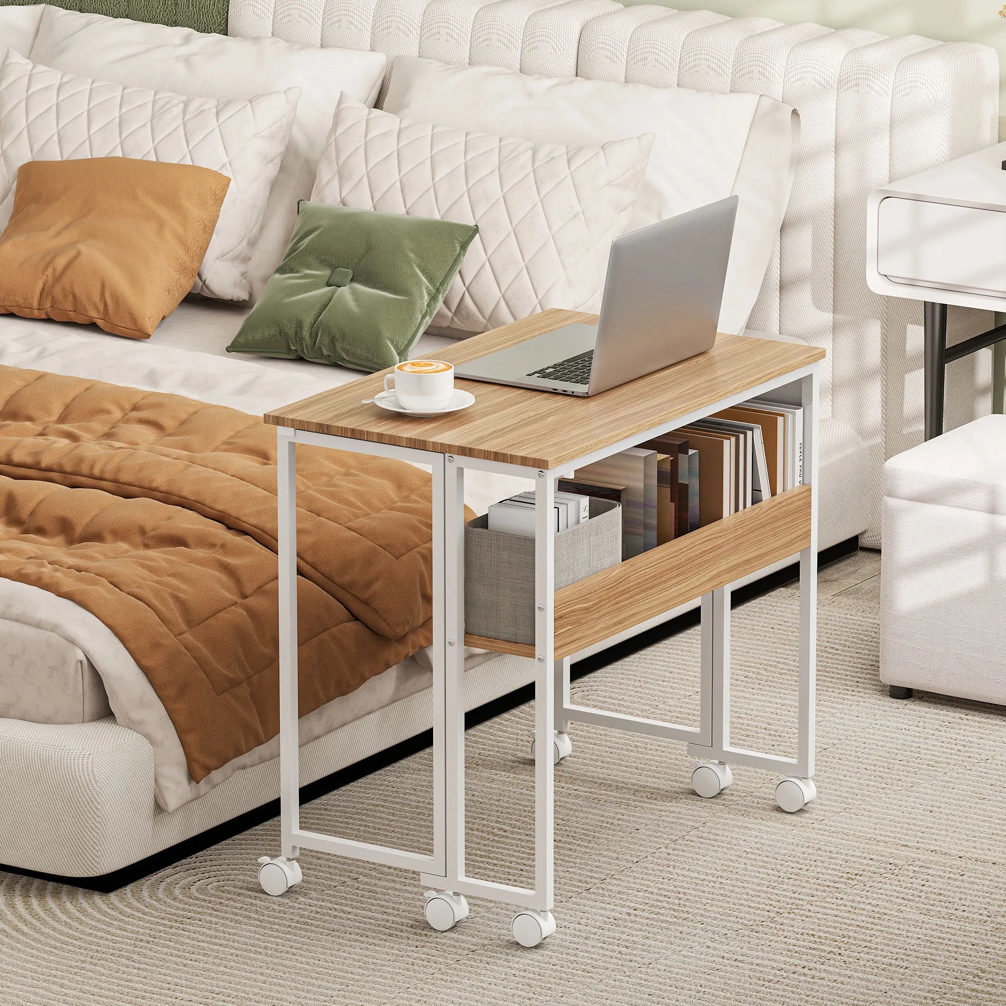 Bureau pliable sur roulettes avec rangement 80 × 50 cm