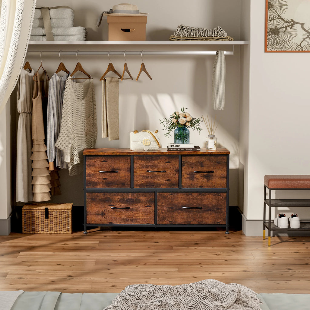 Commode en tissu à 5 tiroirs avec cadre en acier