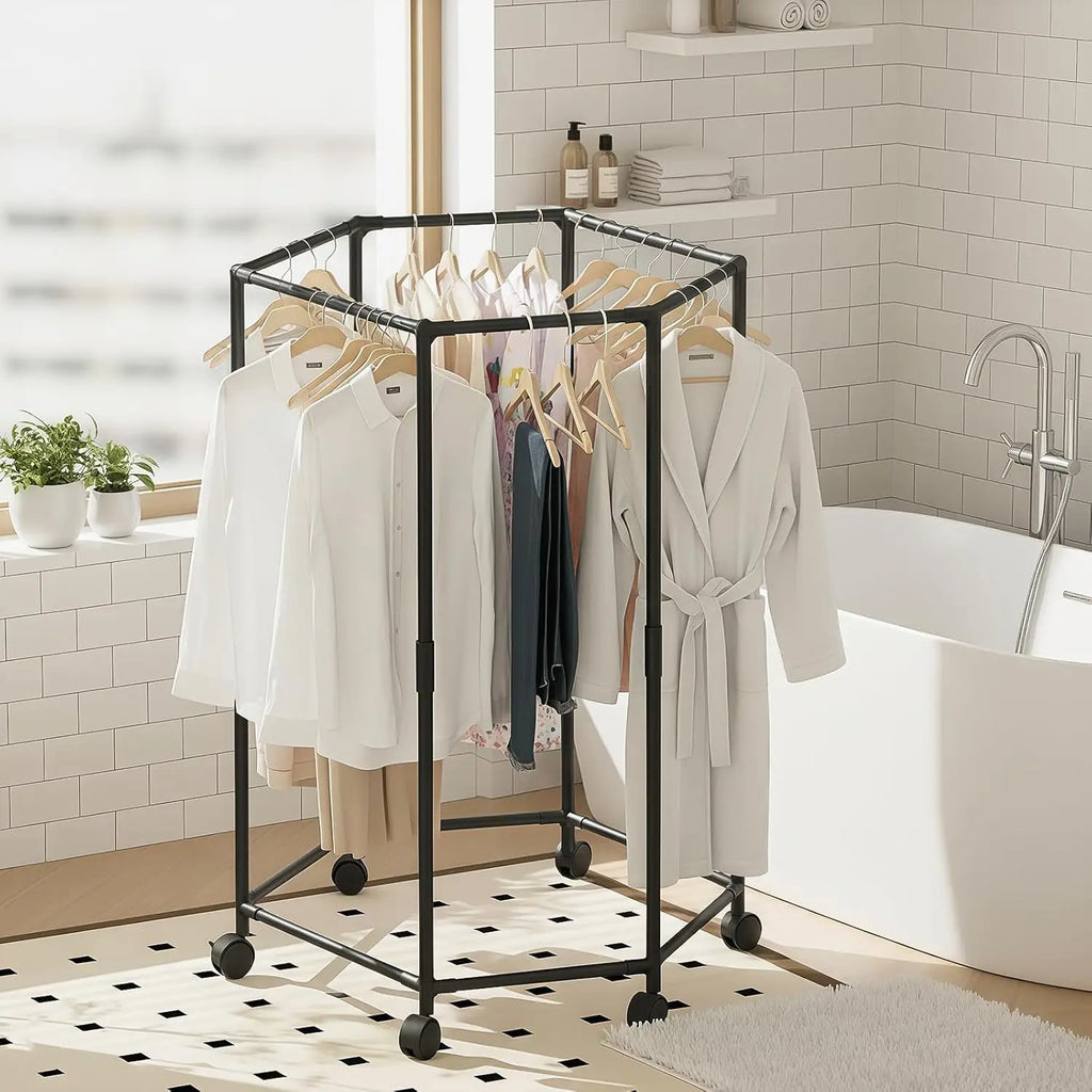Portant hexagonal mobile pour vêtements sur roulettes, visuel 1