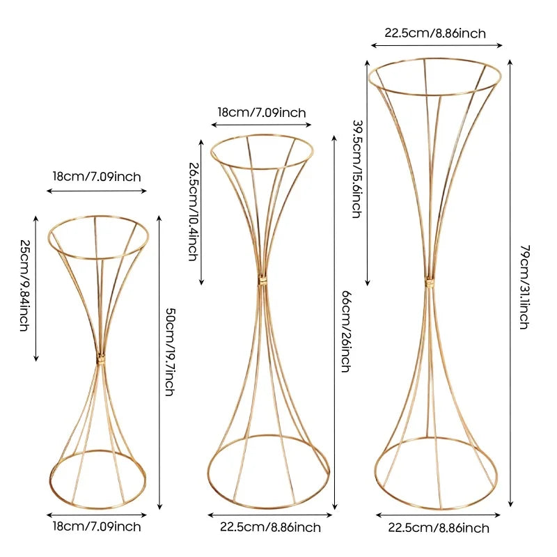 Dimensions des trois supports floraux : hauteurs 50, 60 et 70 cm