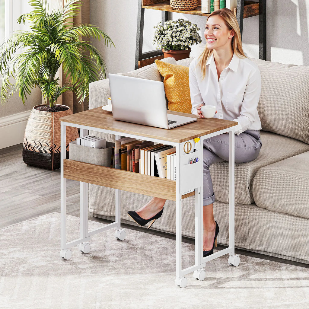Bureau pliable sur roulettes avec rangement 80 × 50 cm