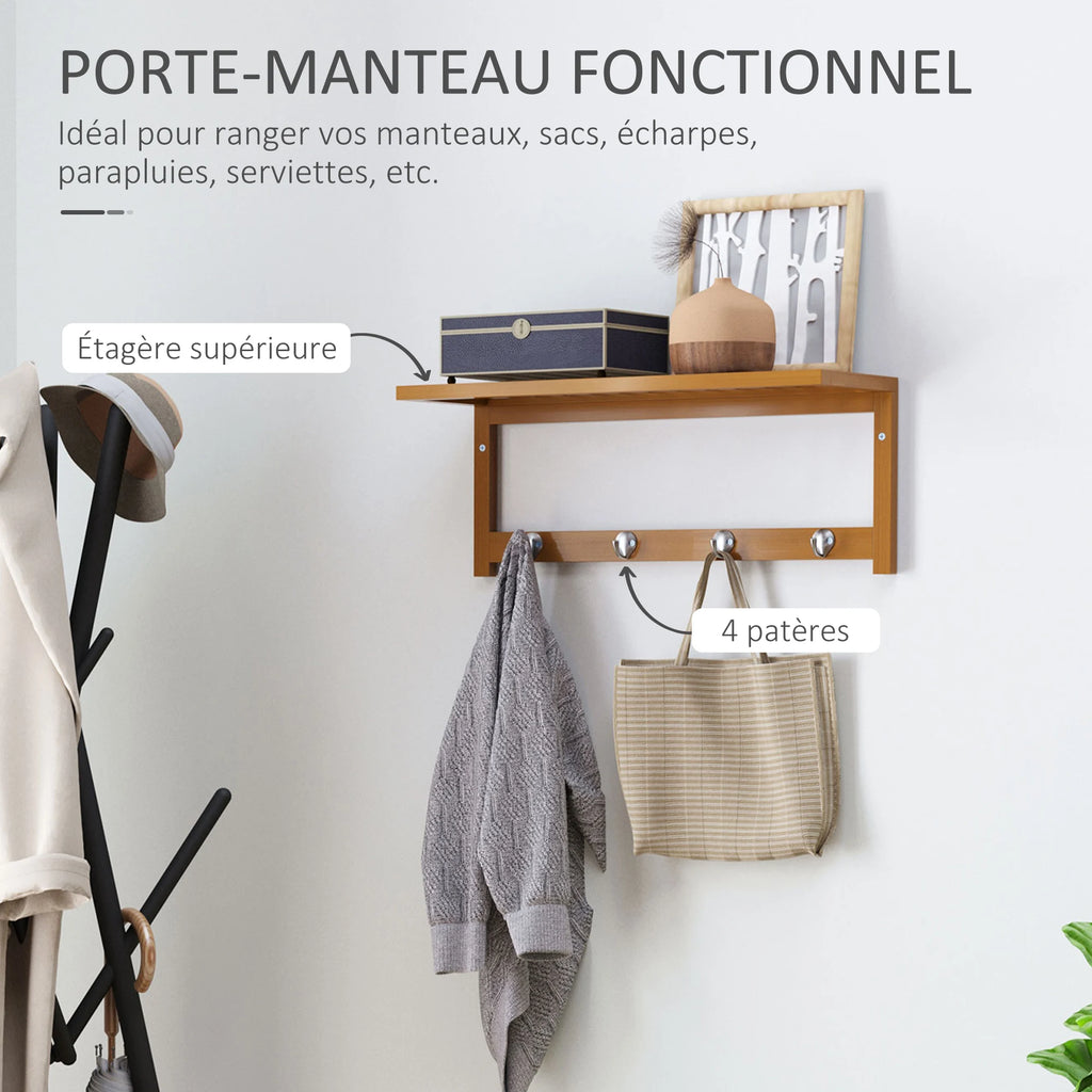 Porte-manteau mural en bambou avec 4 patères – 50 cm – vue 4