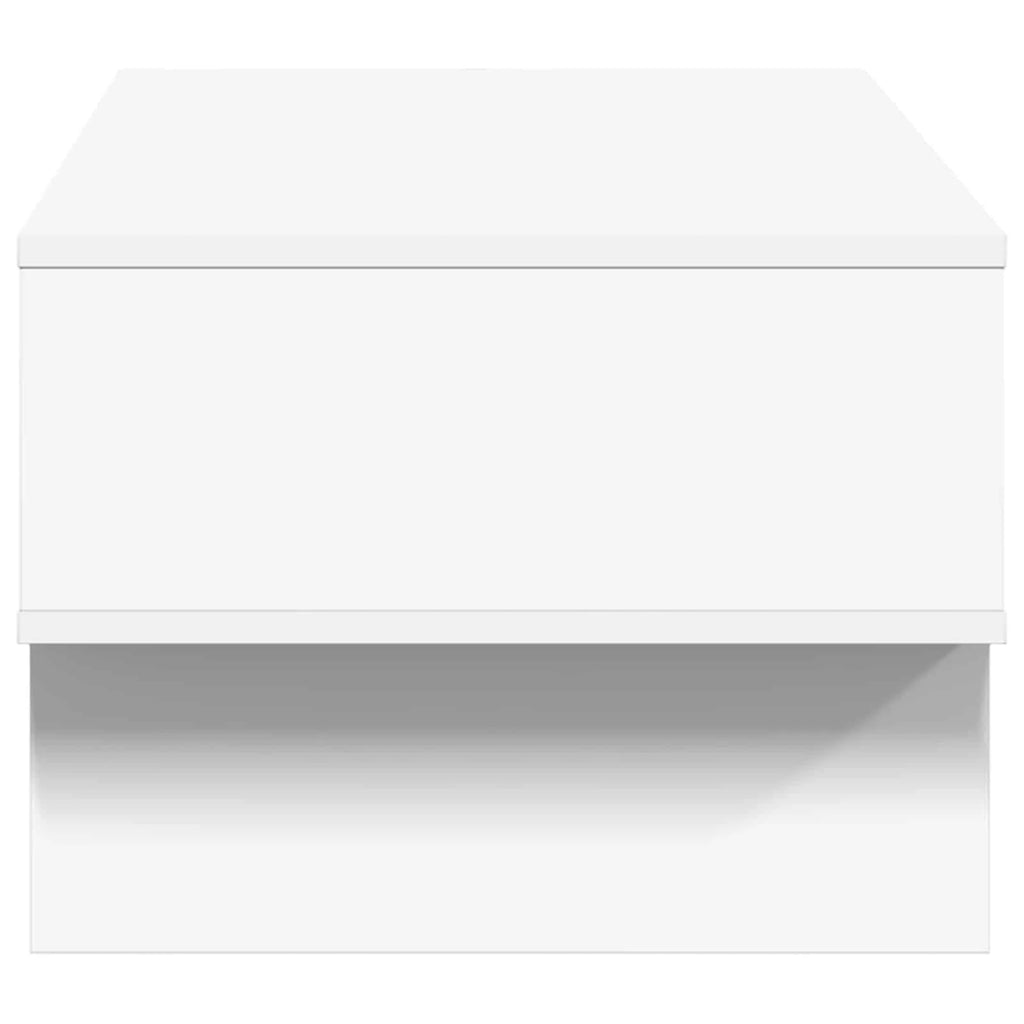 Table basse blanche avec rangement ouvert, 80 cm — vue latérale