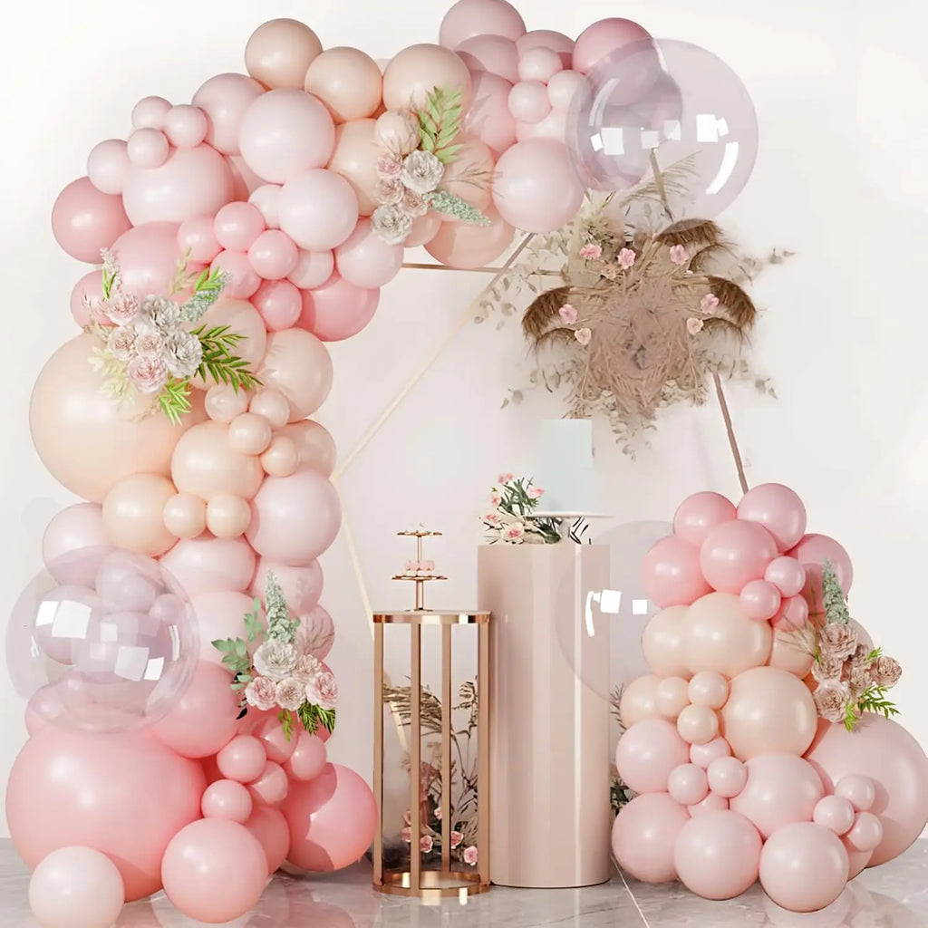 Kit arche de ballons 185 pièces, beige ou rose pastel — ballons autour d’un panneau