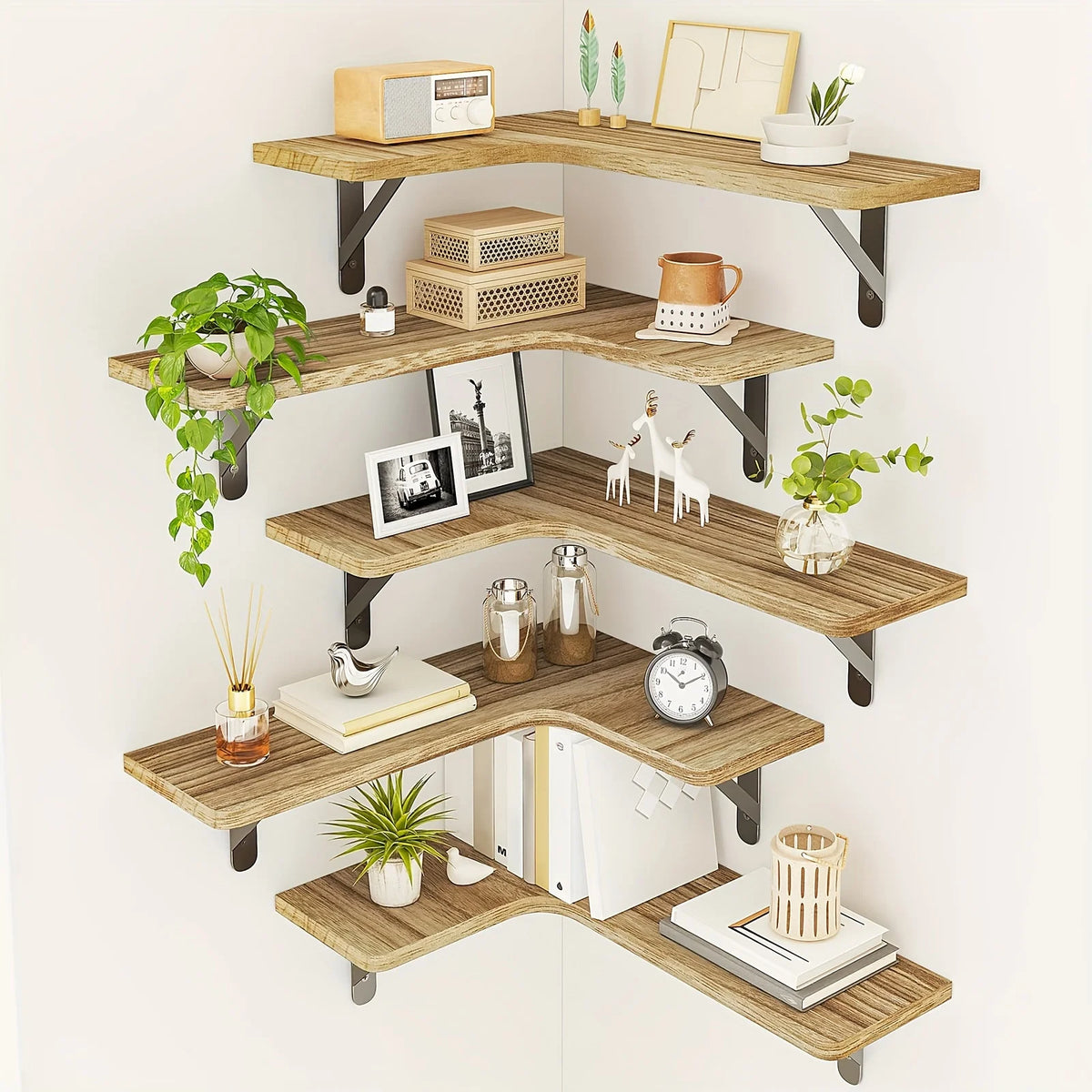 Étagère murale flottante en bois rustique, finition kaki foncé, illustration 1