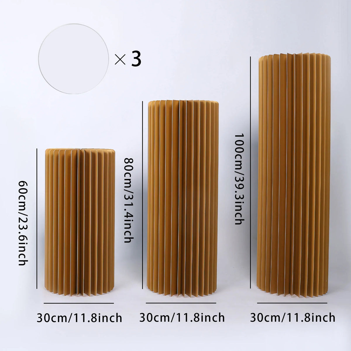 Colonnes de réception pliantes : lot doré hauteurs 60, 80 et 100 cm.