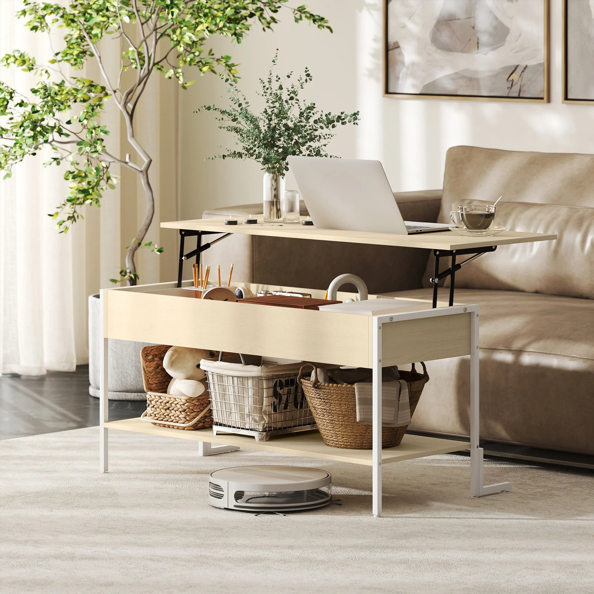 Table basse relevable avec rangement 95 × 40 cm