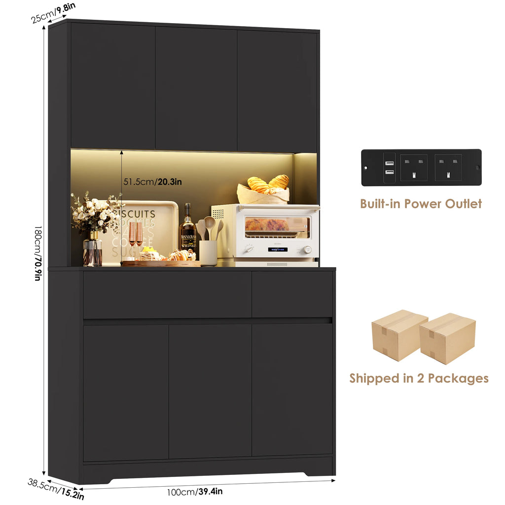Vaisselier de cuisine avec LED, 6 portes et 2 tiroirs – 180 cm – vue 16