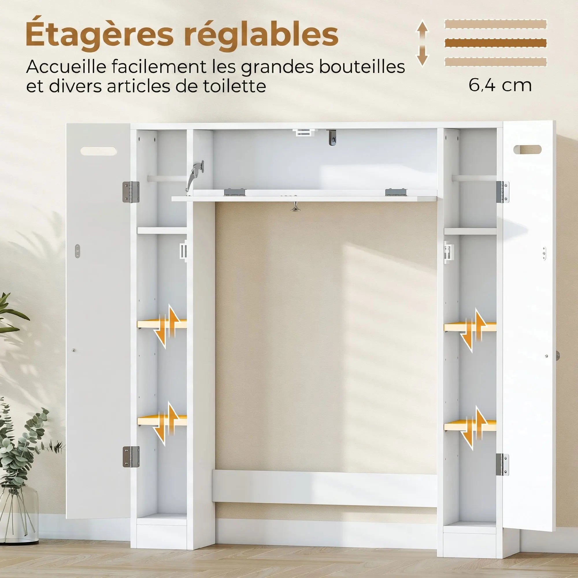 Meuble au-dessus des WC avec placards, tiroir et étagères