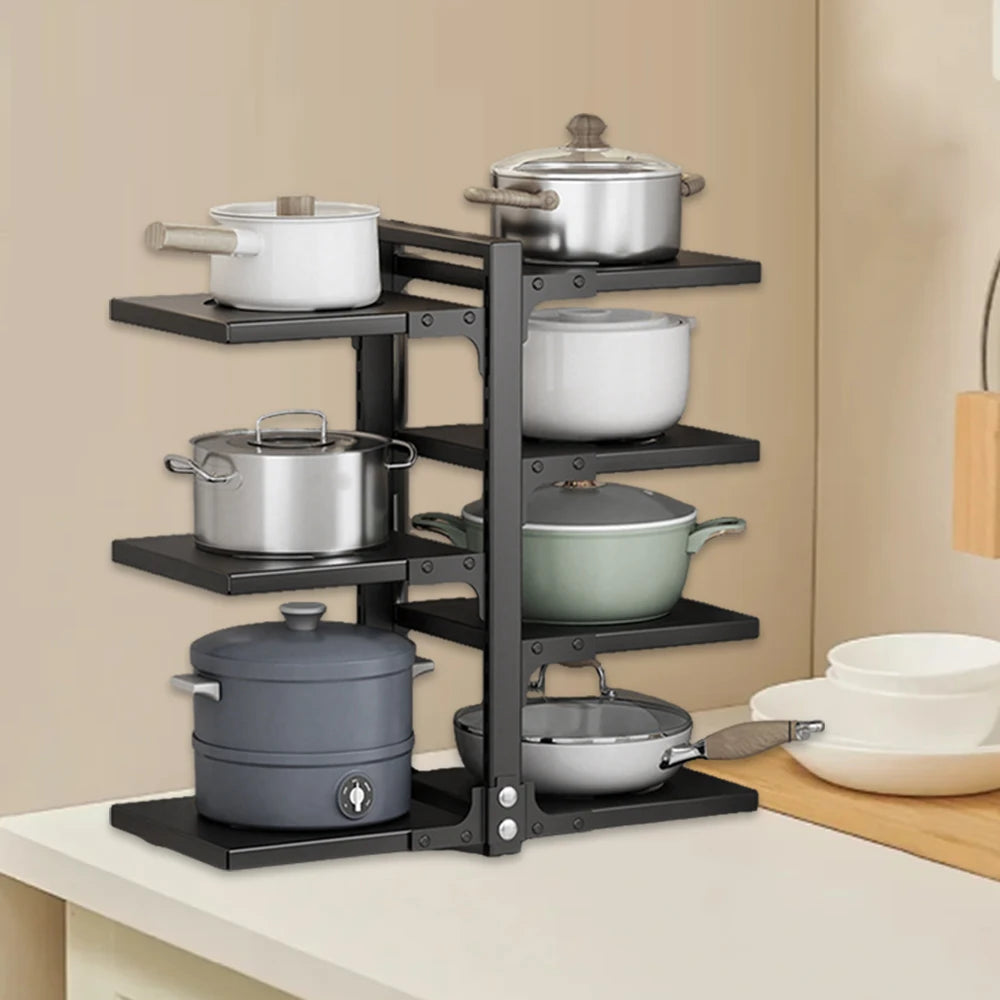 Support de rangement noir à quatre niveaux pour casseroles, visuel 6