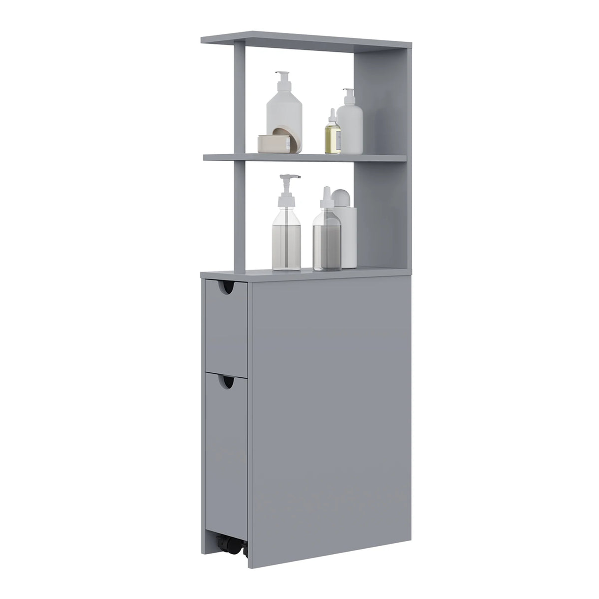 Meuble étroit de salle de bain à rangements coulissants