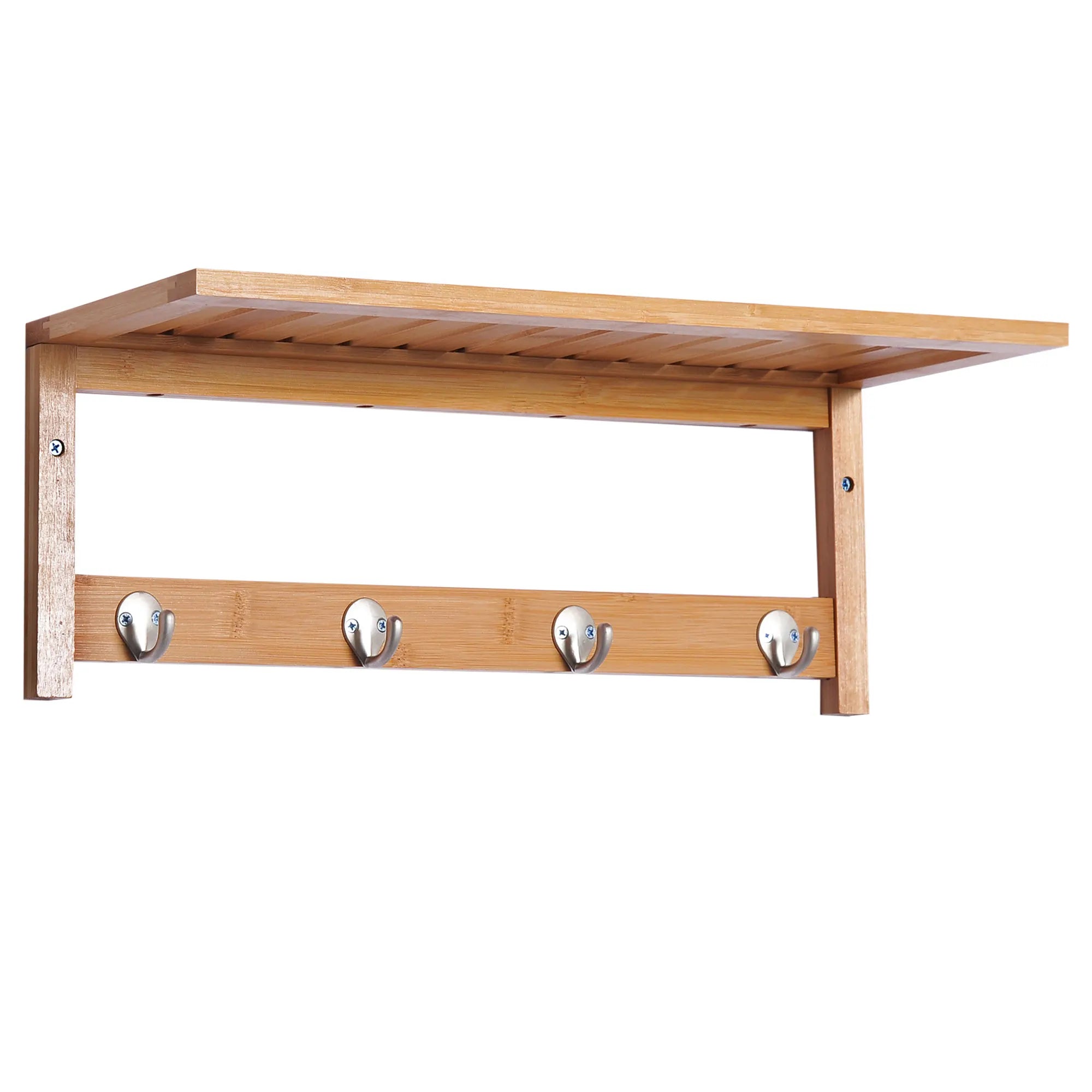 Porte-manteau mural en bambou avec 4 patères – 50 cm