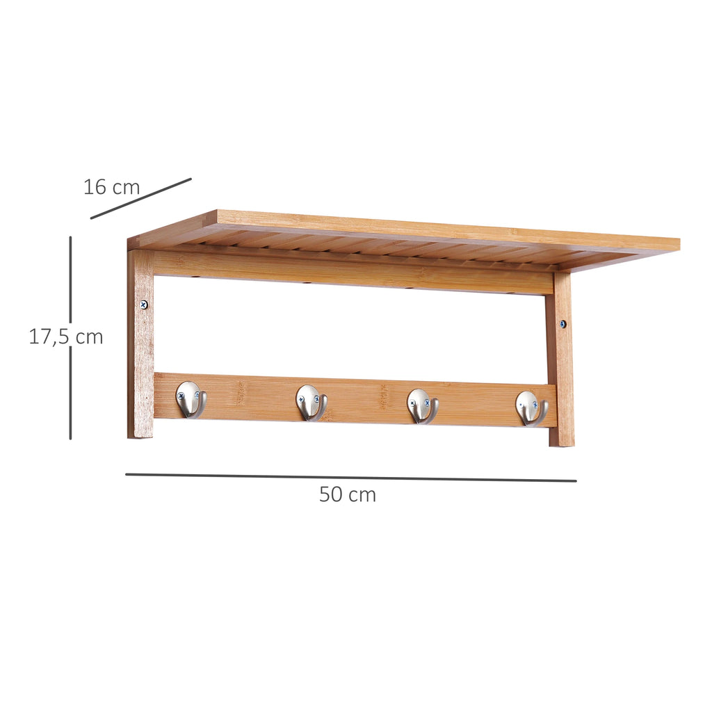 Porte-manteau mural en bambou avec 4 patères – 50 cm – vue 3