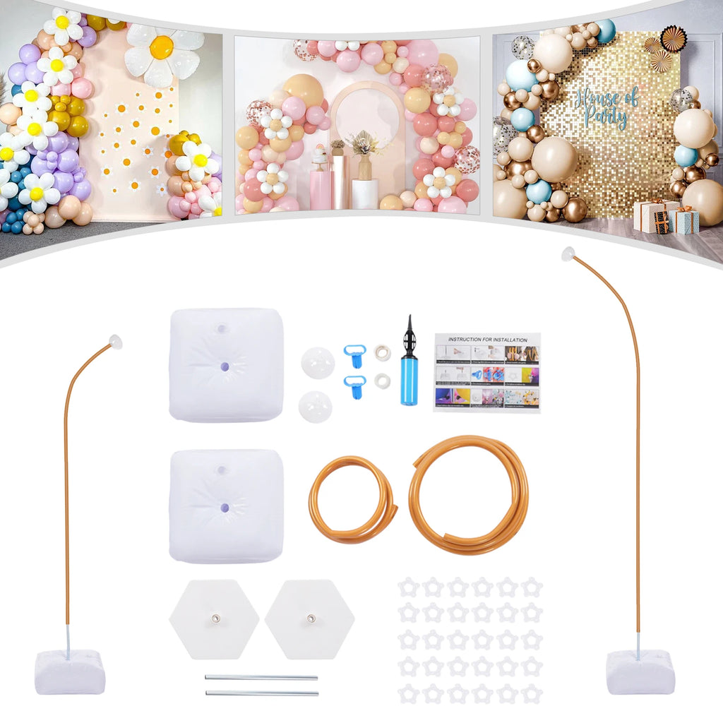 Kit demi-arche pour ballons: supports dorés, bases carrées et anneaux