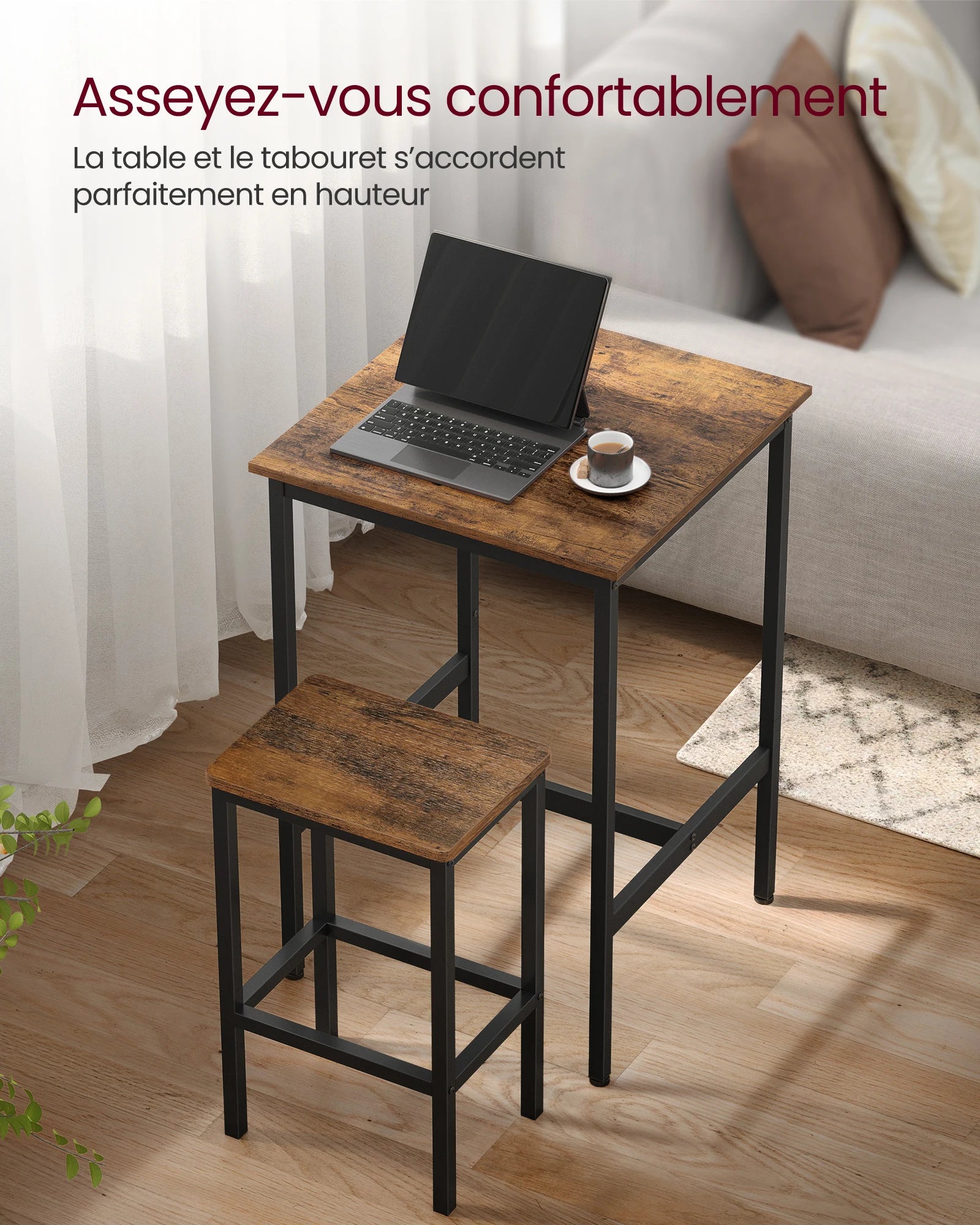 Ensemble table de bar avec 2 tabourets