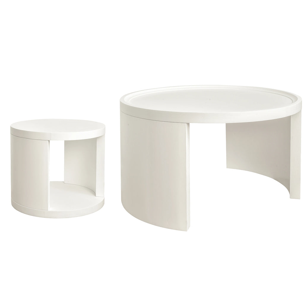 Lot de 2 tables basses gigognes rondes blanches