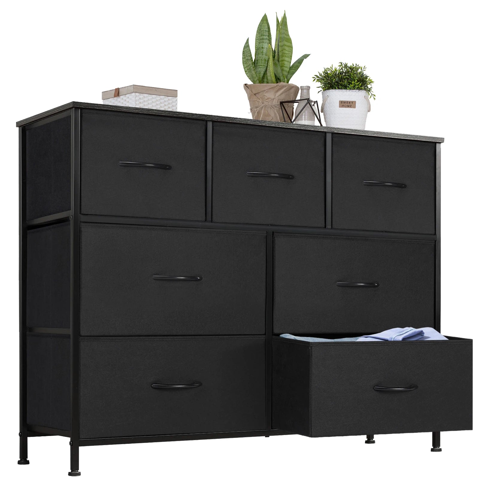 Commode en tissu à 7 tiroirs et cadre en acier