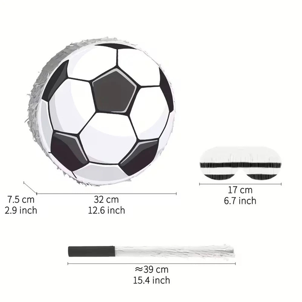 Piñata ballon de football 32 cm avec bâton et bandeau — dimensions annoncées