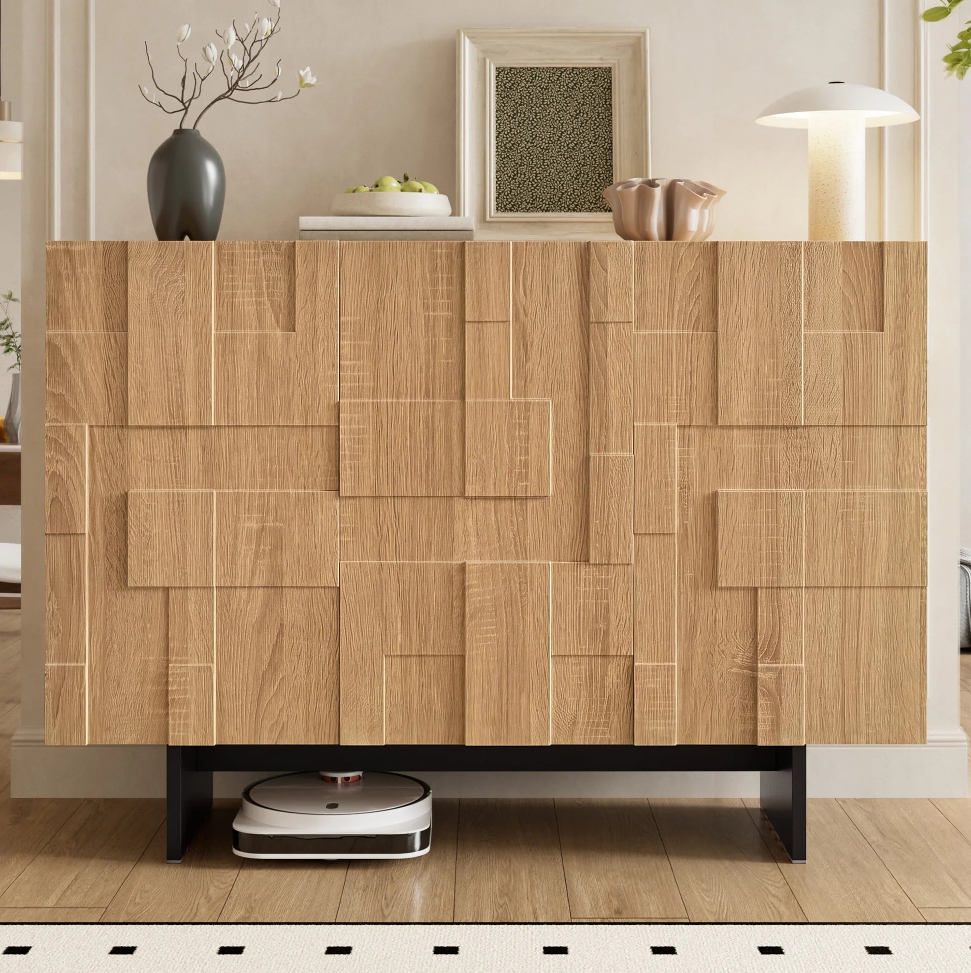 Buffet naturel et noir à 3 portes 105 cm