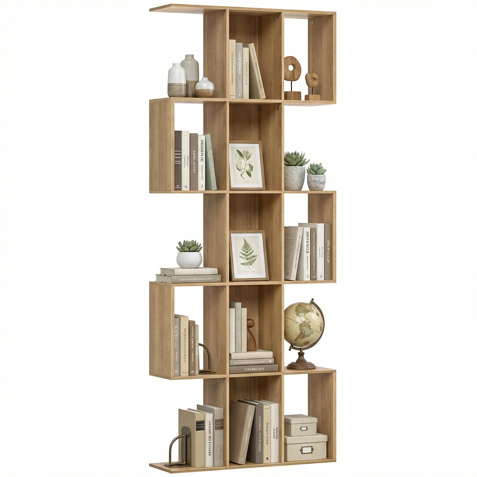 Bibliothèque en S à 5 niveaux et 15 niches