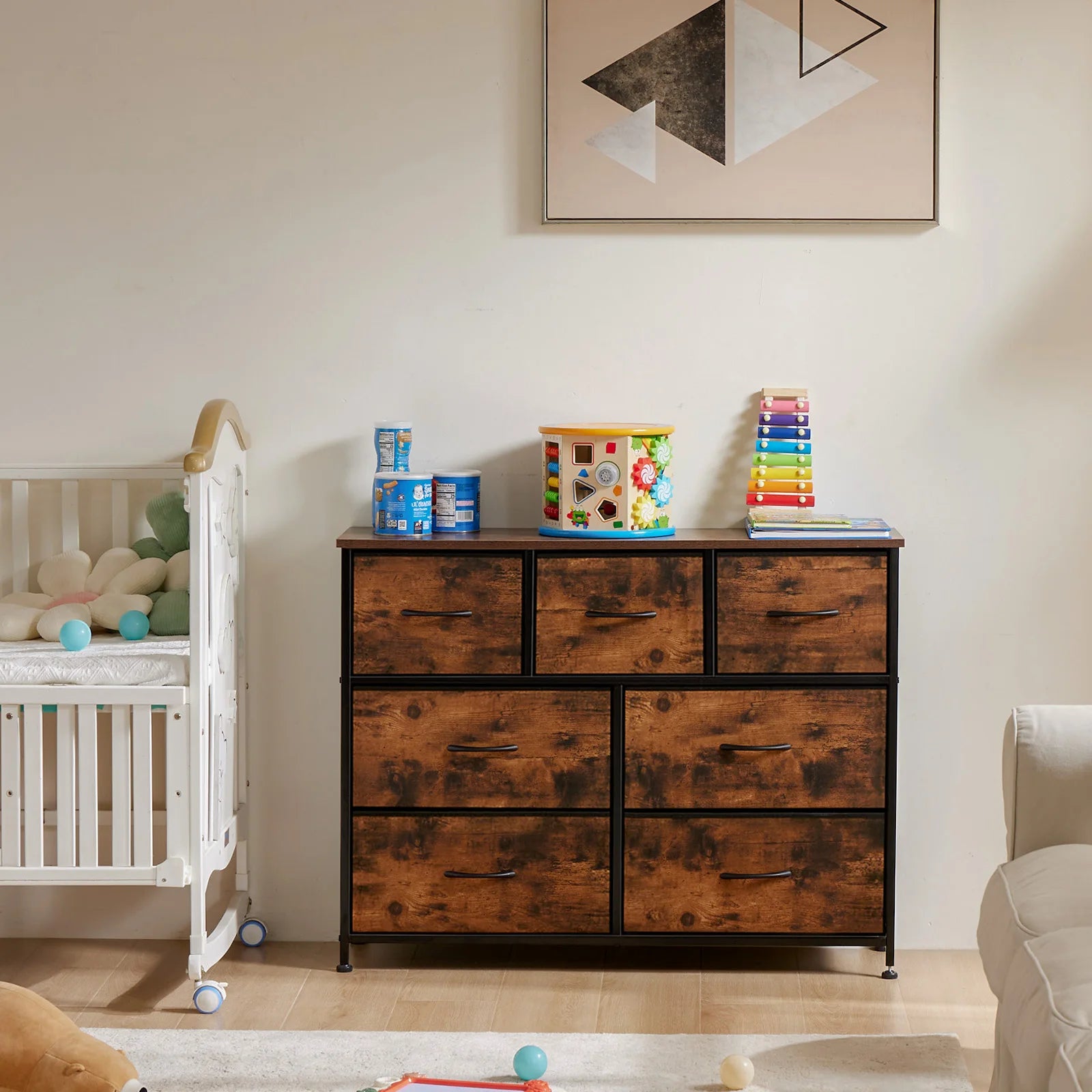 Commode en tissu à 7 tiroirs et cadre en acier