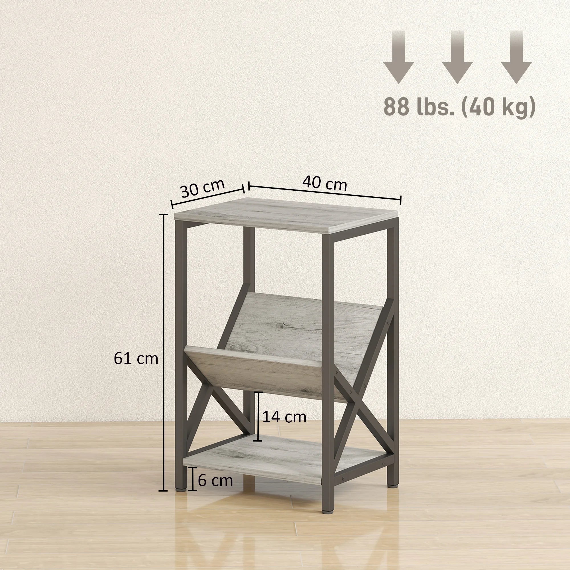 Table d’appoint étroite à 3 niveaux avec porte-revues – vue 5