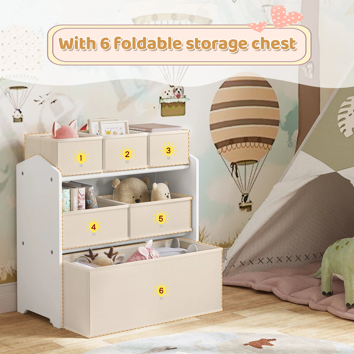 Meuble de rangement pour jouets à six bacs amovibles, illustration 9