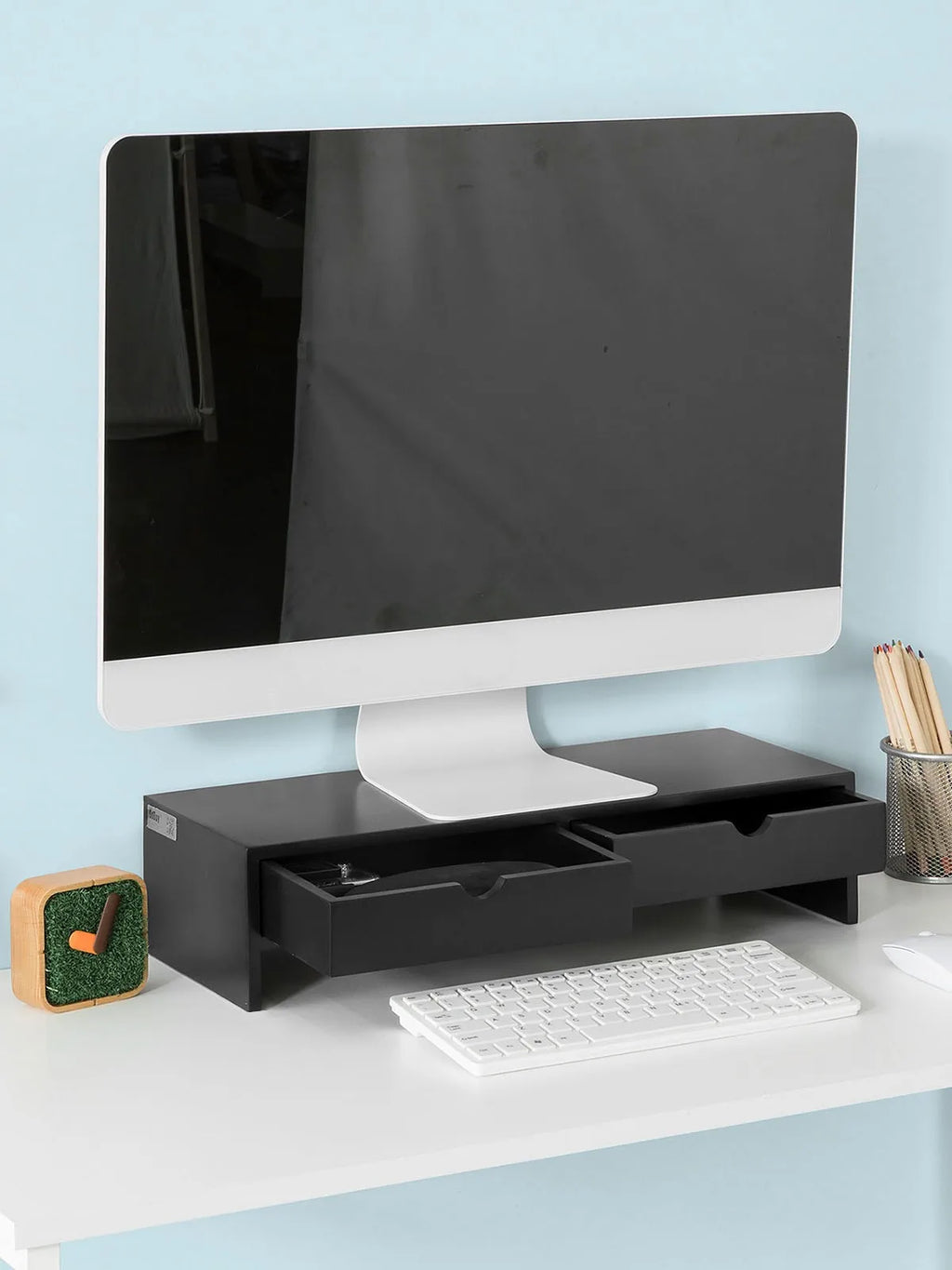 Rehausseur d’écran en bois avec 2 tiroirs – 47 cm – vue 2