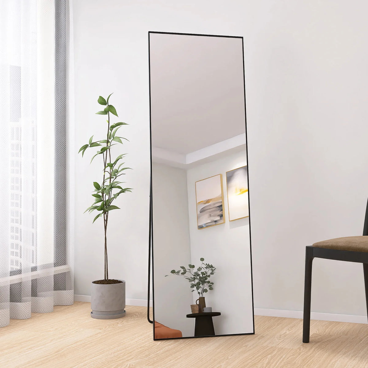 Grand miroir mural rectangulaire avec cadre noir, 162 × 53 cm, visuel 7