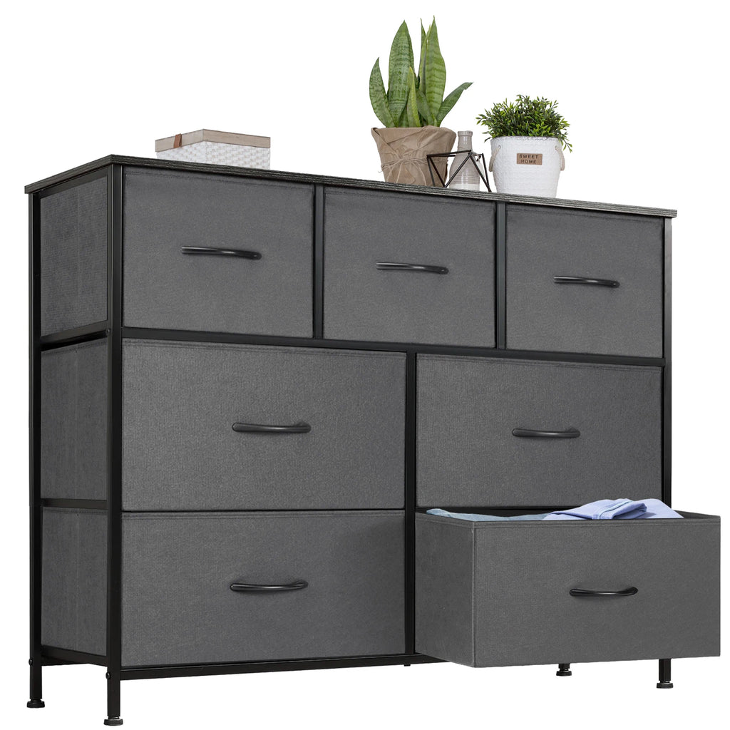 Commode en tissu à 7 tiroirs et cadre en acier