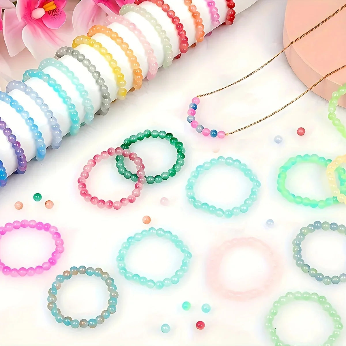 Bracelets en perles de verre multicolores et fils métalliques, kit DIY