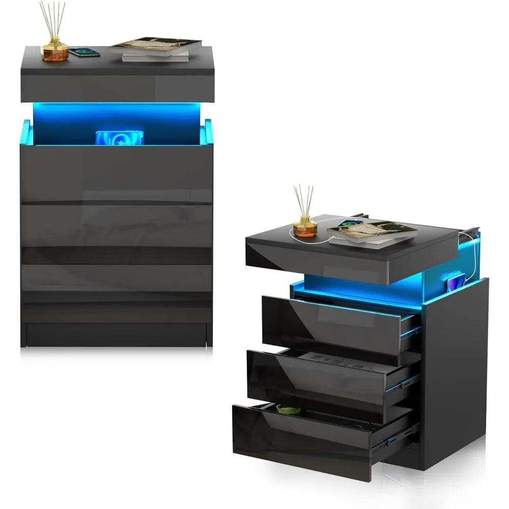 Table de chevet avec recharge et 3 tiroirs