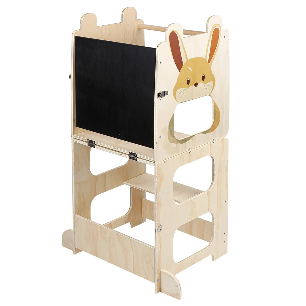 Tour d’apprentissage en bois convertible, motifs animaux — Lapin