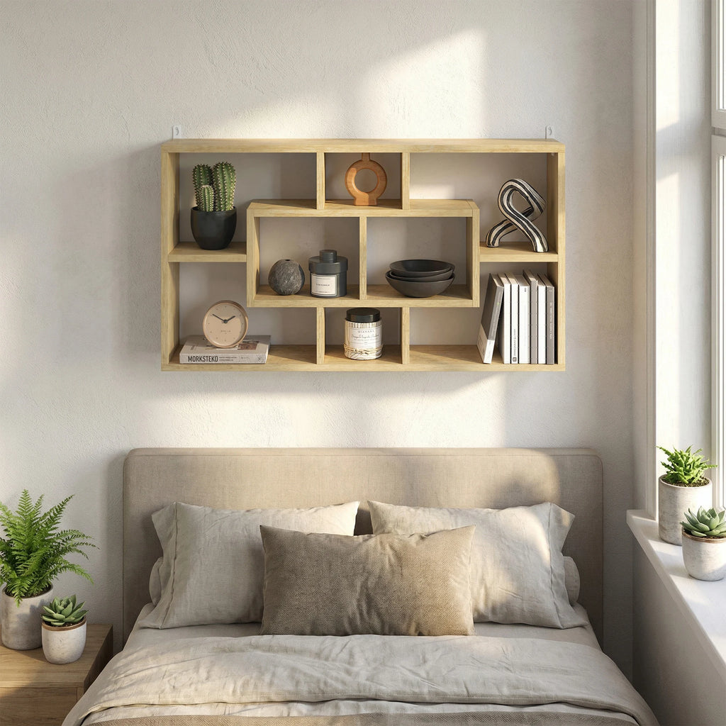 Étagère murale en bois à huit cases pour livres et CD, illustration 5