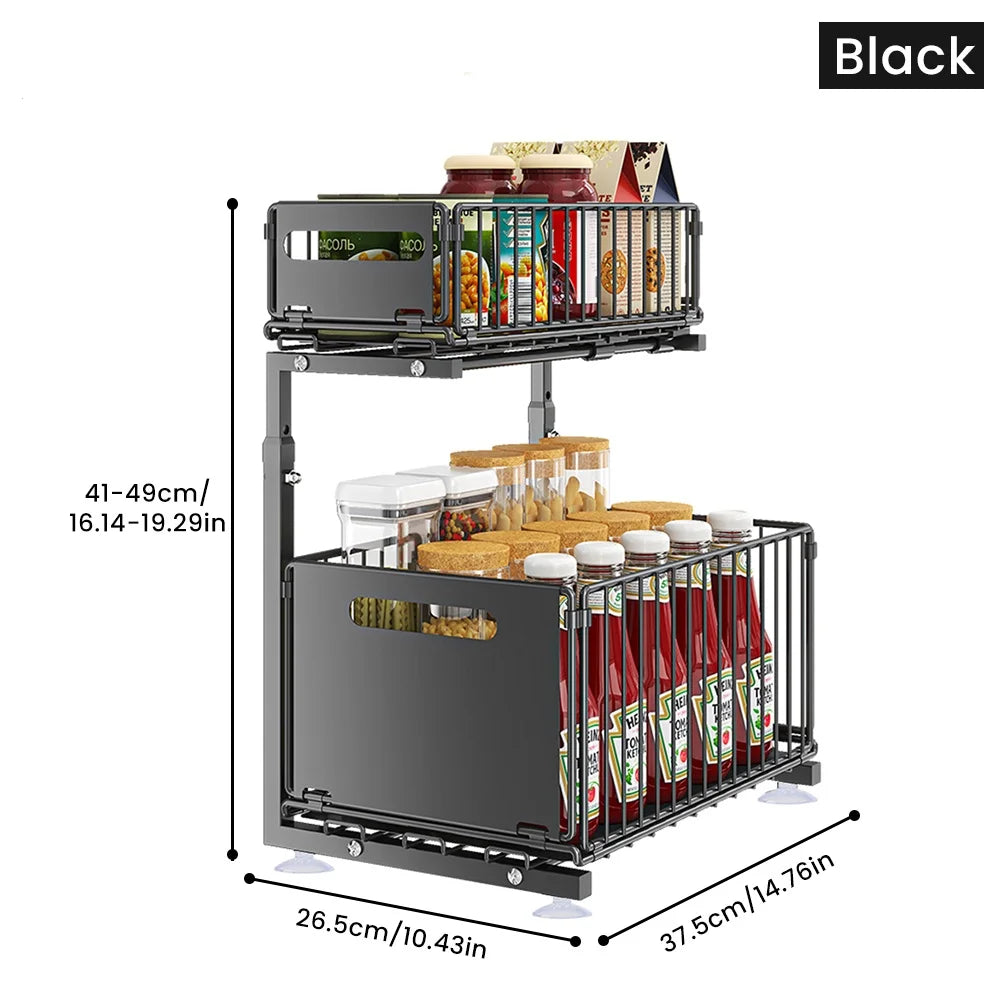 Rangement Coulissant Sous Évier Réglable Double Tiers Pour Cuisine