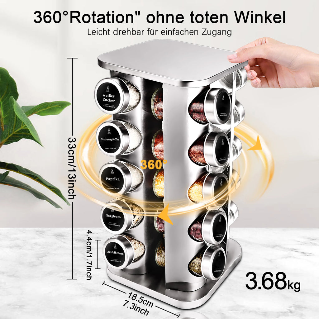 Carrousel à épices rotatif avec 20 pots en verre