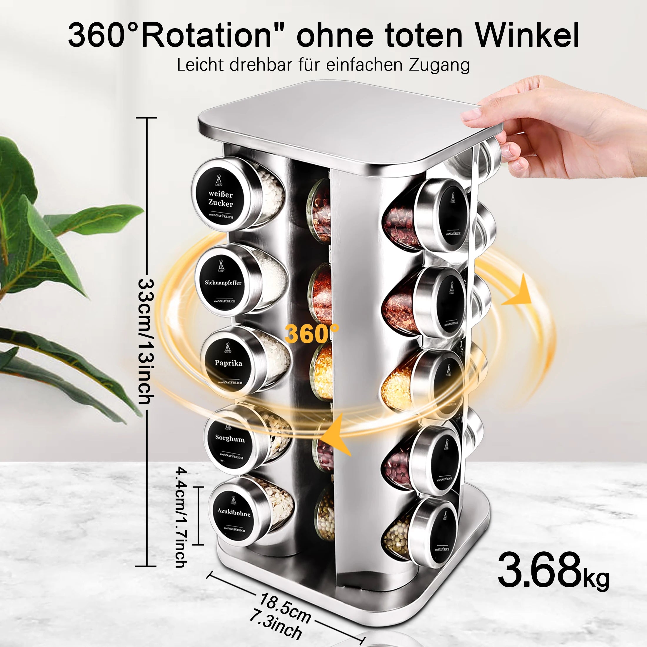 Carrousel à épices rotatif avec 20 pots en verre