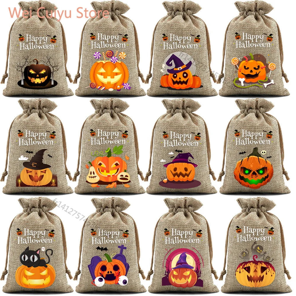 Sachets beiges Halloween avec différents motifs de citrouilles
