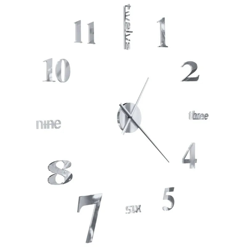 Horloge murale 3D argentée – composition jusqu’à 100 cm – vue 4