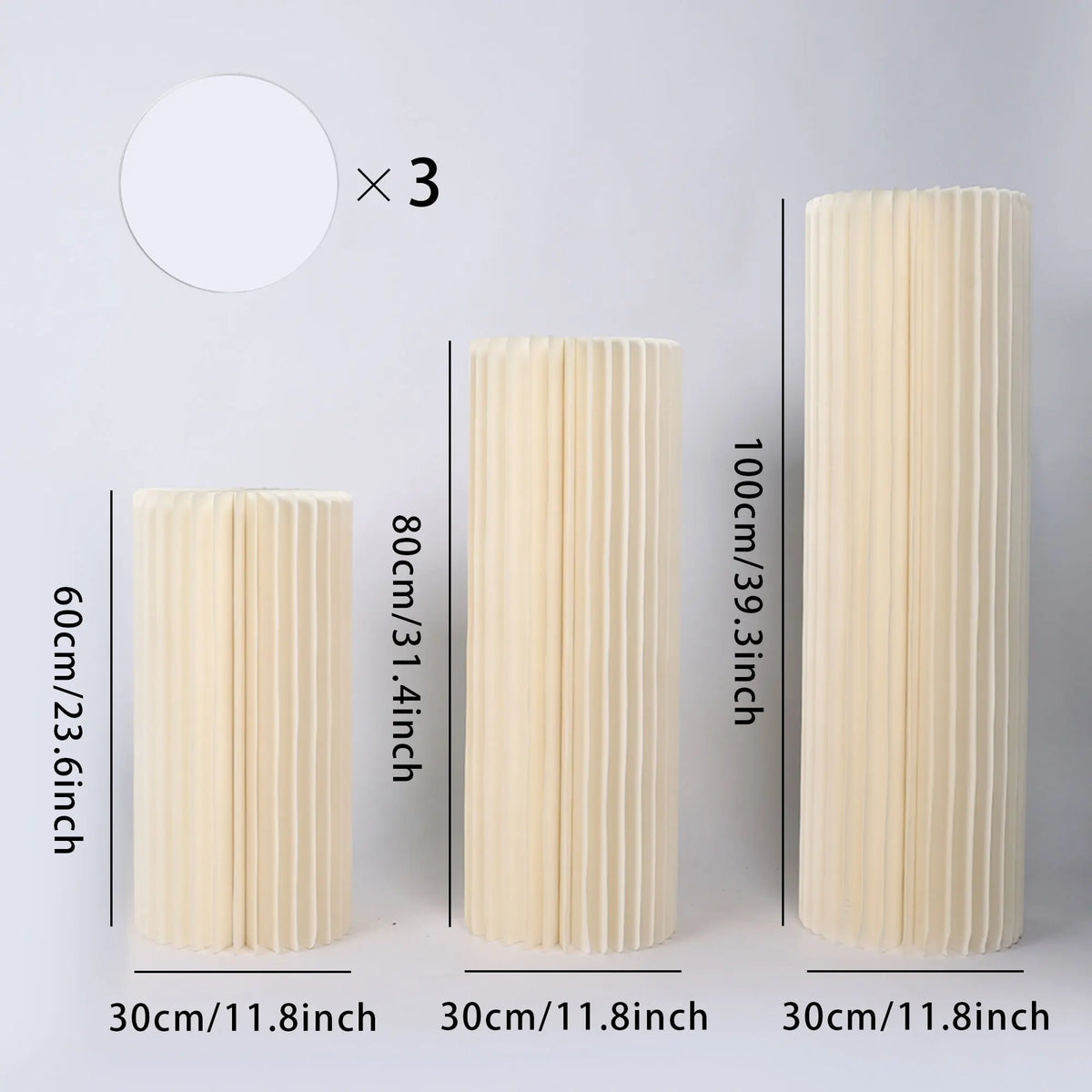 Colonnes de réception pliantes : lot blanc hauteurs 60, 80 et 100 cm.